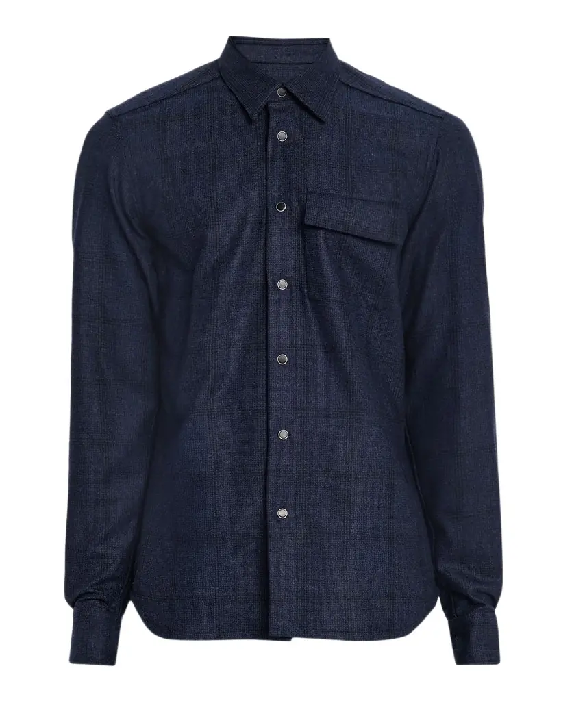 Kiton Men's Wool Windowpane Snap-Front Overshirt | Image 1 Kiton Men's Wool Windowpane Snap-Front Overshirt | Image 1