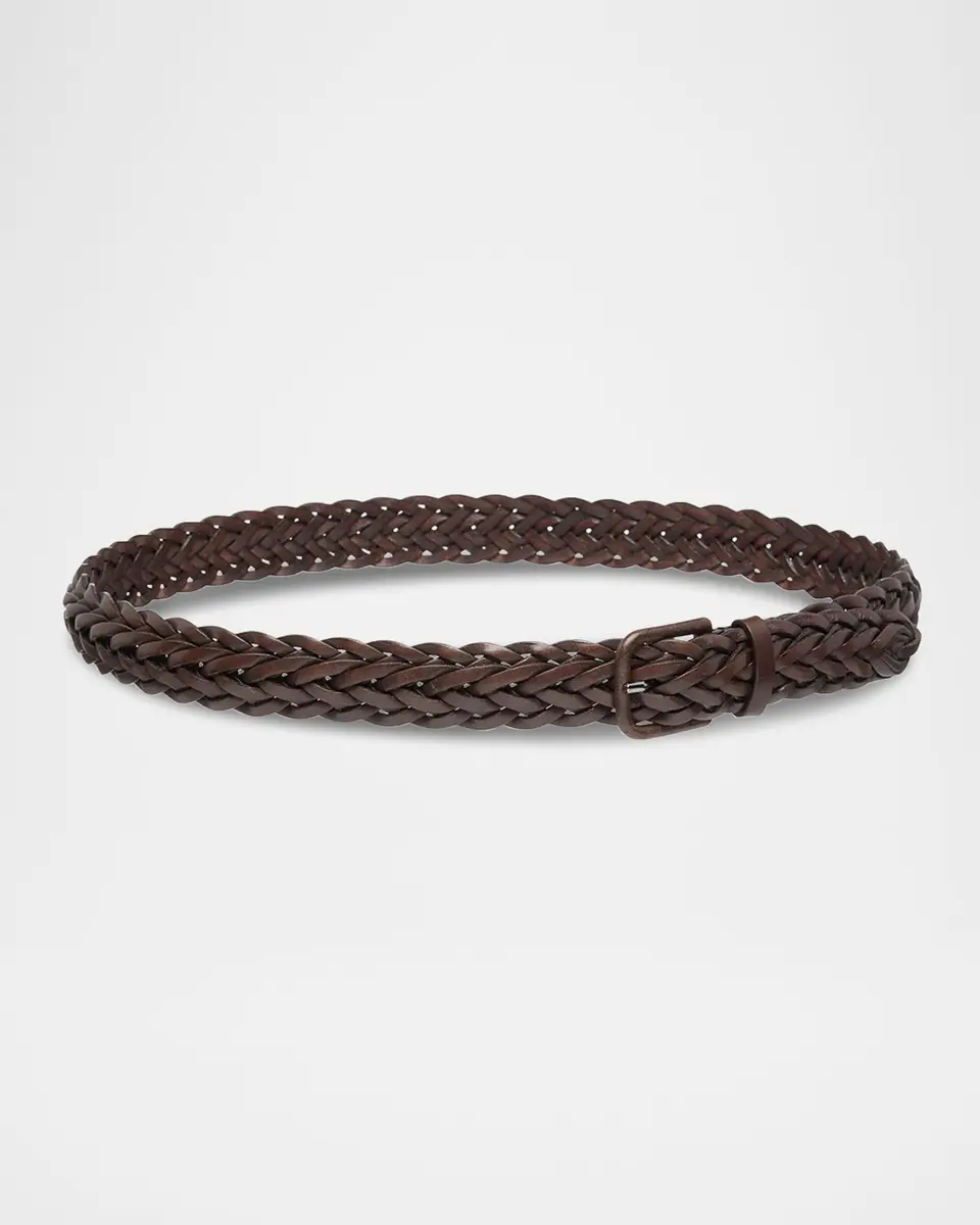 Giorgio Armani Men's Covered-Buckle Braided Leather Belt | Thumbnail 2