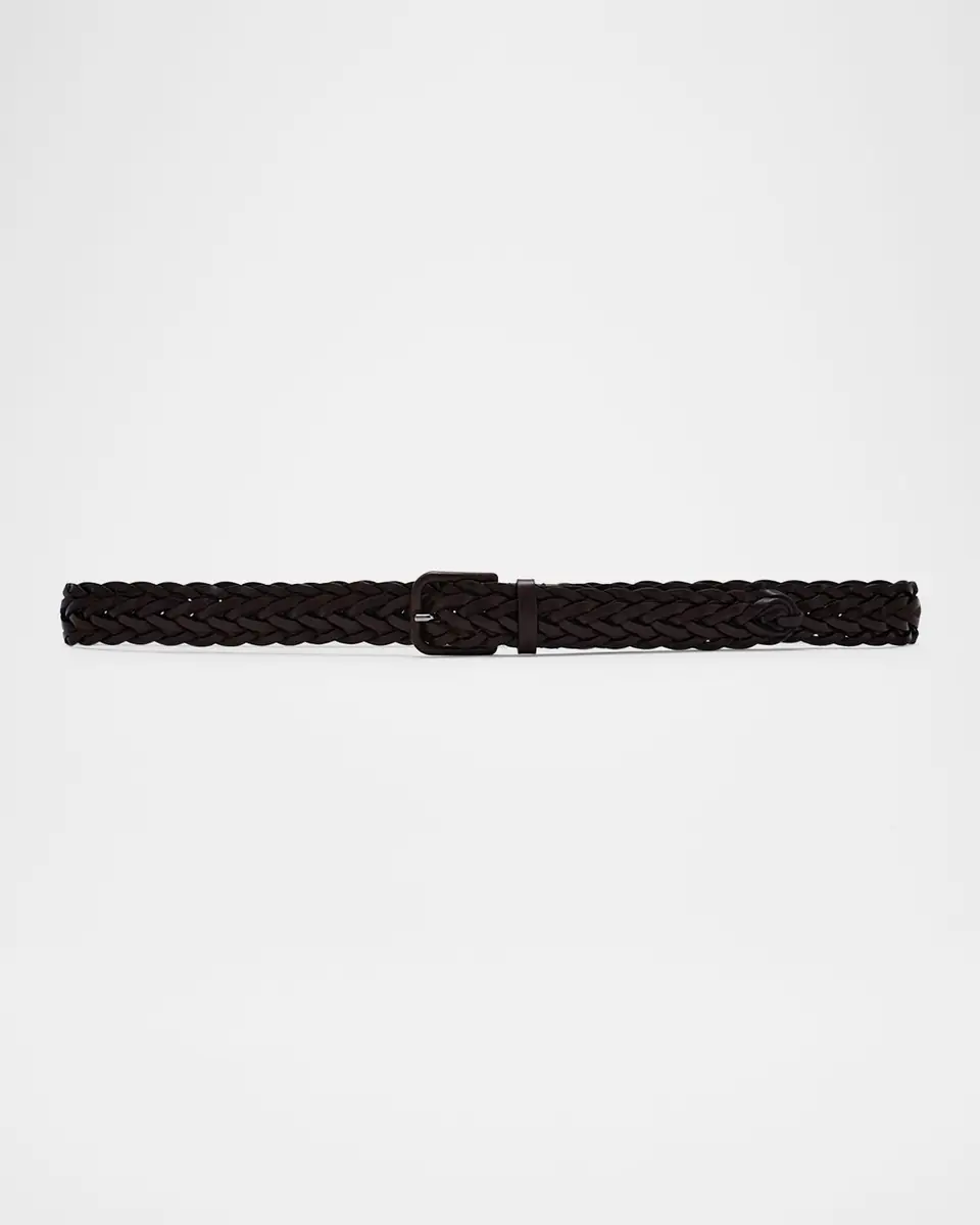 Giorgio Armani Men's Covered-Buckle Braided Leather Belt | Thumbnail 3