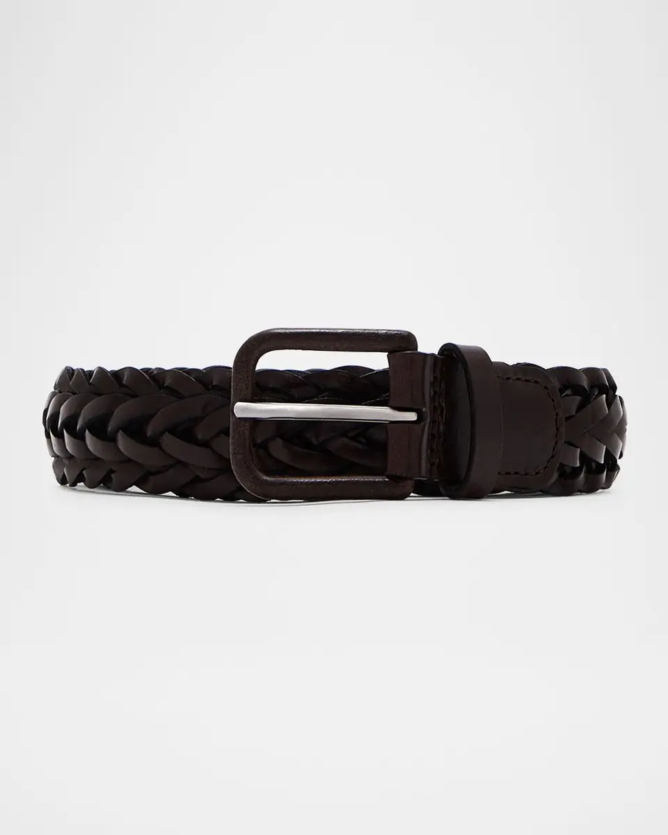 Giorgio Armani Men's Covered-Buckle Braided Leather Belt | Thumbnail 4