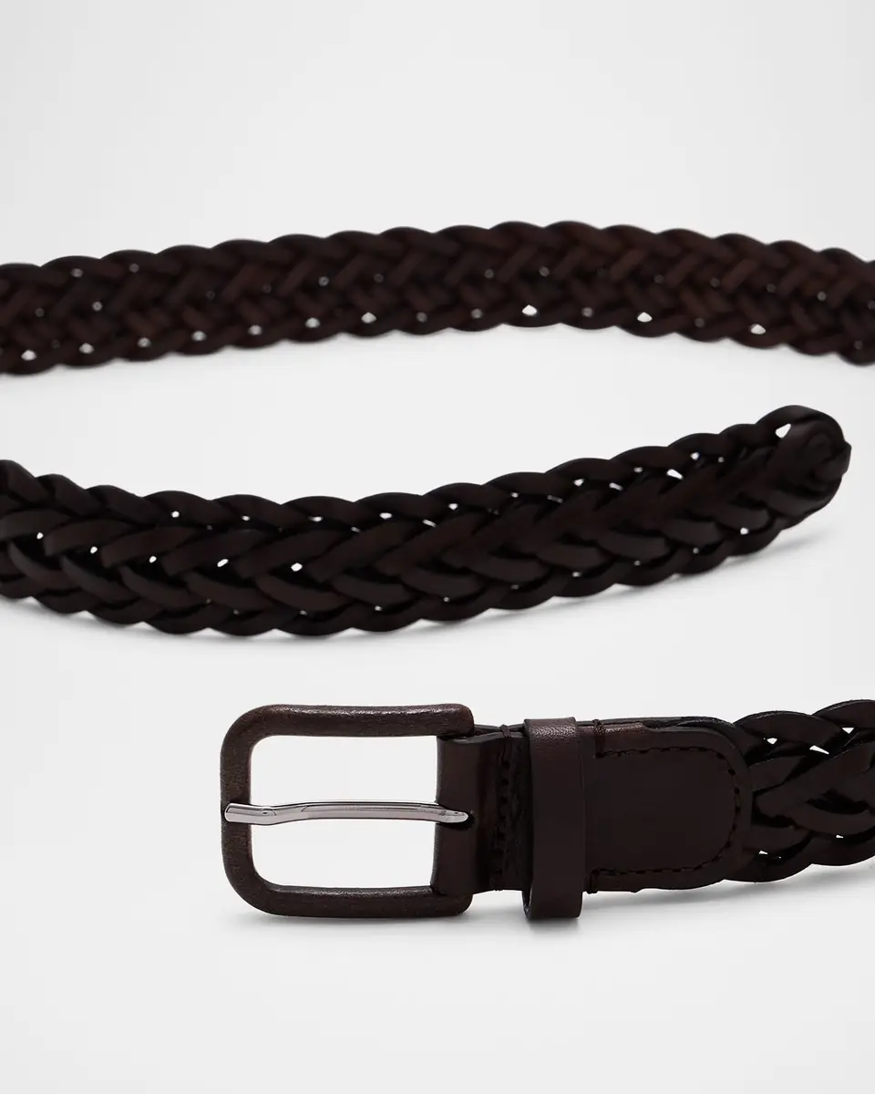 Giorgio Armani Men's Covered-Buckle Braided Leather Belt | Thumbnail 5