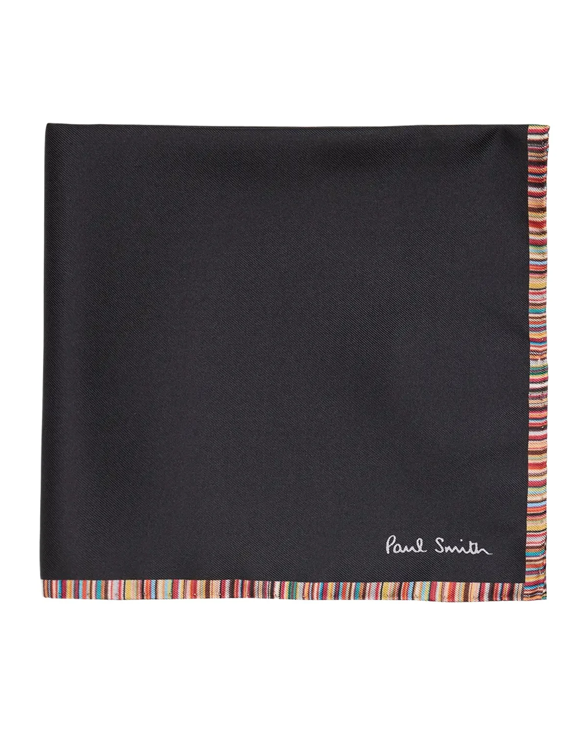 Men's Signature Stripe Trim Silk Pocket Square