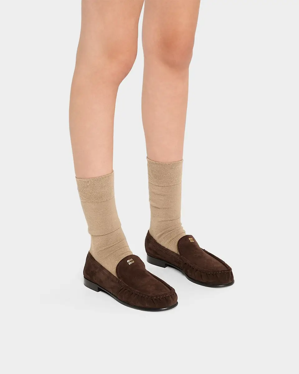 Miu Miu Suede Ruched Mocassin Loafers | Thumbnail 2