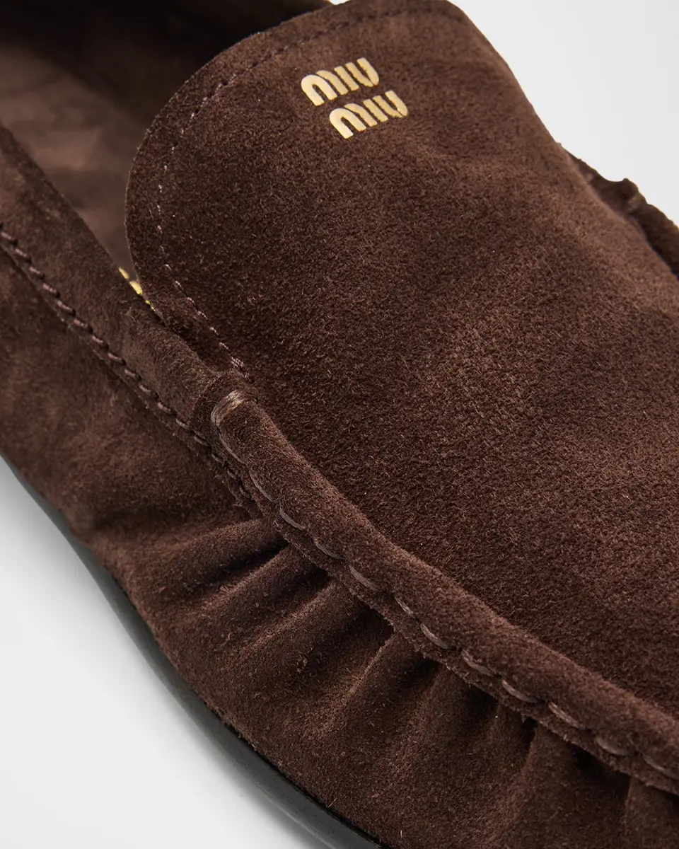 Miu Miu Suede Ruched Mocassin Loafers | Thumbnail 5