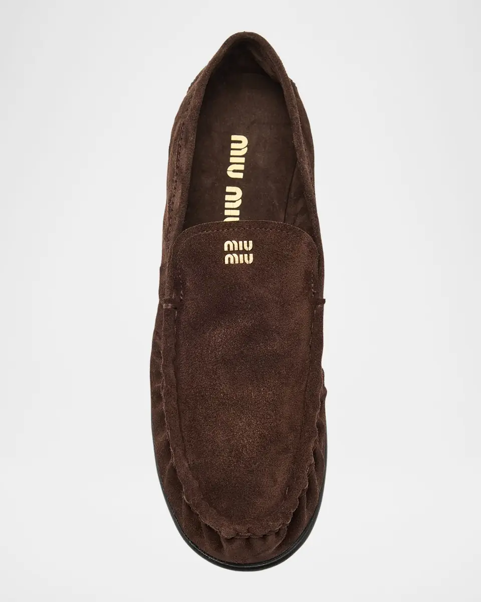 Miu Miu Suede Ruched Mocassin Loafers | Thumbnail 6