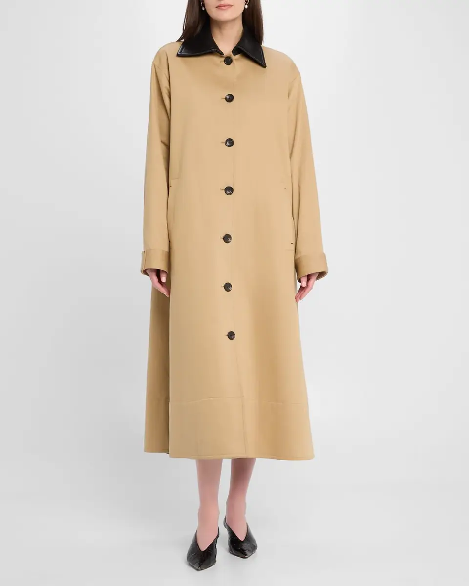 Maria McManus Leather-Collar A-Line Long Swing Coat | Thumbnail 2 Maria McManus Leather-Collar A-Line Long Swing Coat | Thumbnail 2