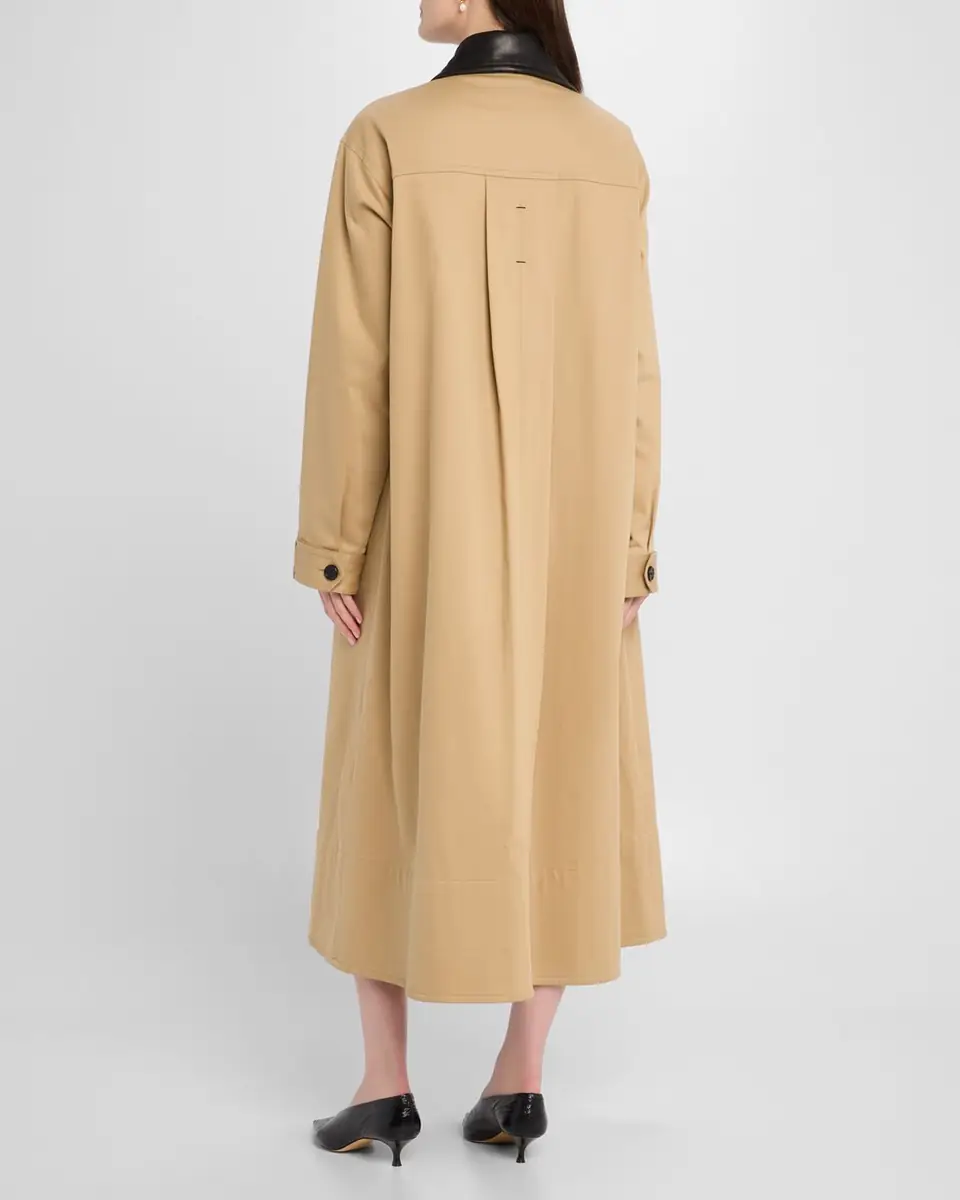 Maria McManus Leather-Collar A-Line Long Swing Coat | Thumbnail 3 Maria McManus Leather-Collar A-Line Long Swing Coat | Thumbnail 3