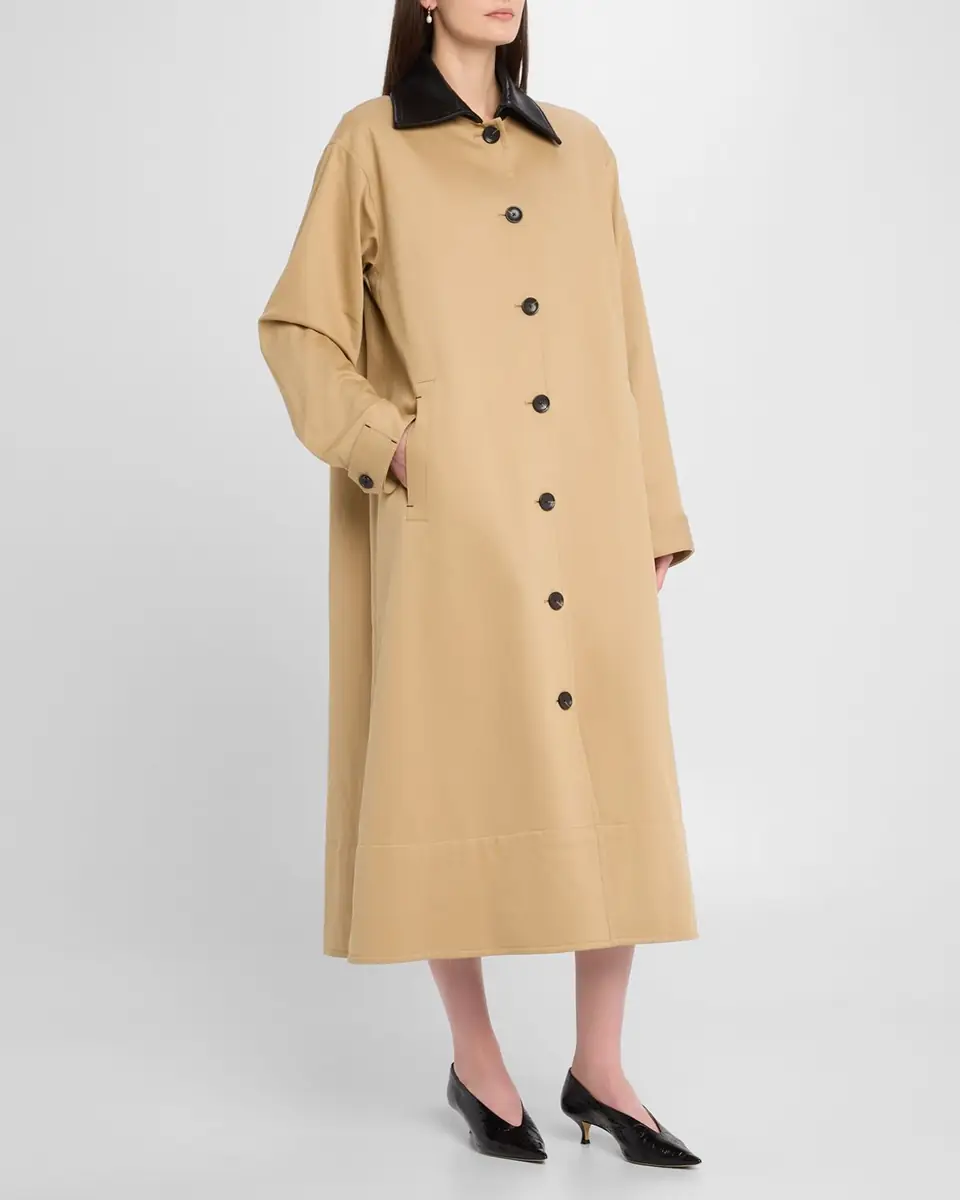 Maria McManus Leather-Collar A-Line Long Swing Coat | Thumbnail 4 Maria McManus Leather-Collar A-Line Long Swing Coat | Thumbnail 4