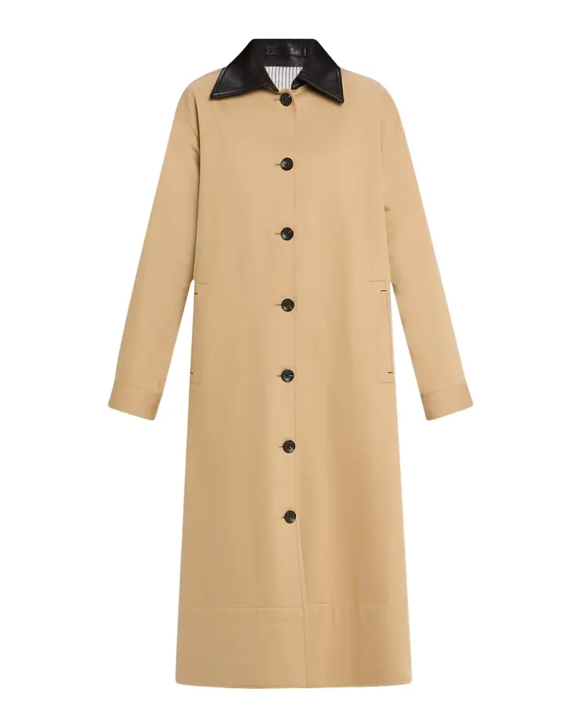 Maria McManus Leather-Collar A-Line Long Swing Coat