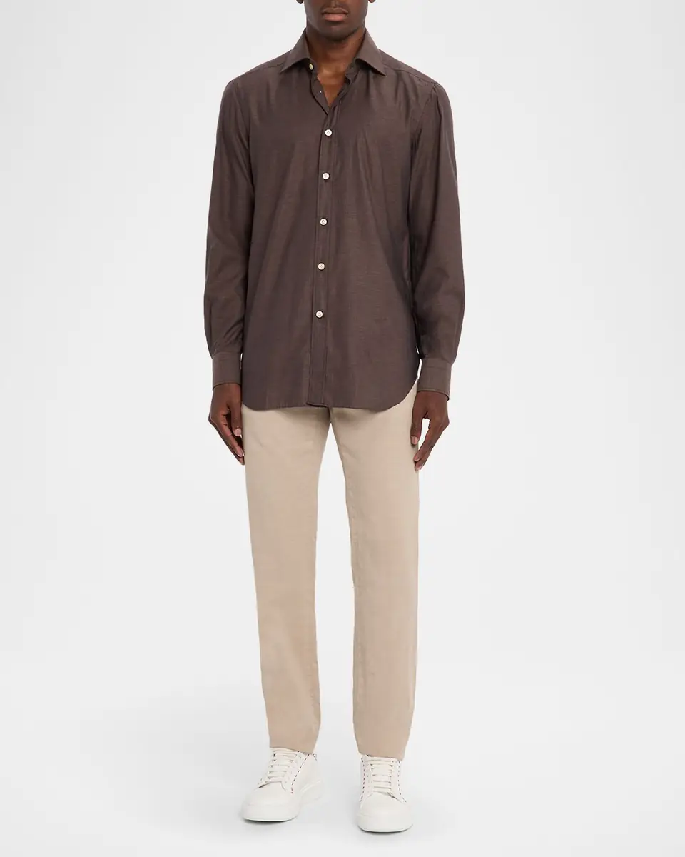 Kiton Men's Cotton Micro-Herringbone Sport Shirt | Thumbnail 2