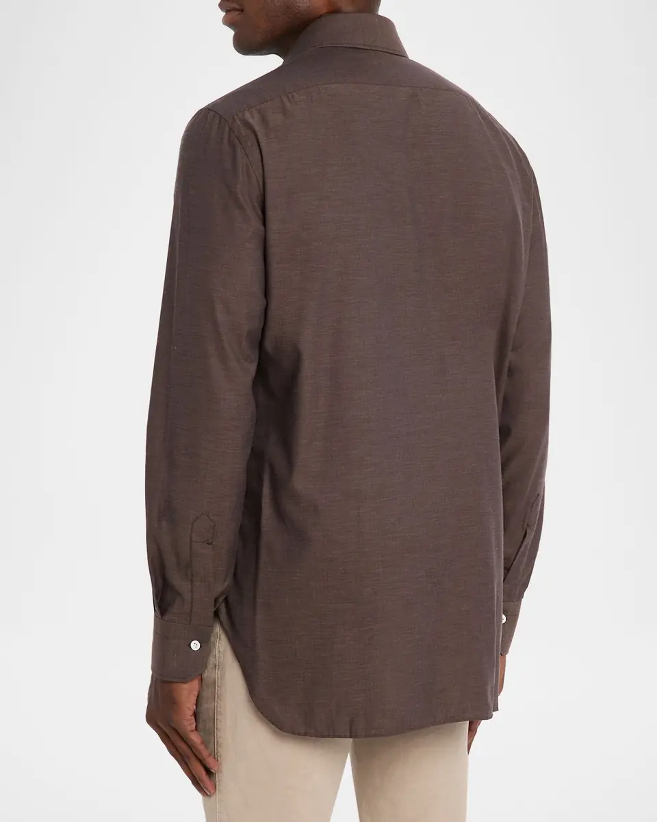 Kiton Men's Cotton Micro-Herringbone Sport Shirt | Thumbnail 3