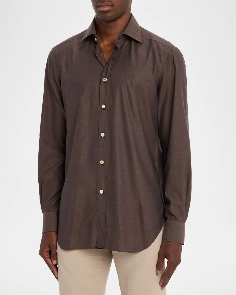 Kiton Men's Cotton Micro-Herringbone Sport Shirt | Thumbnail 4