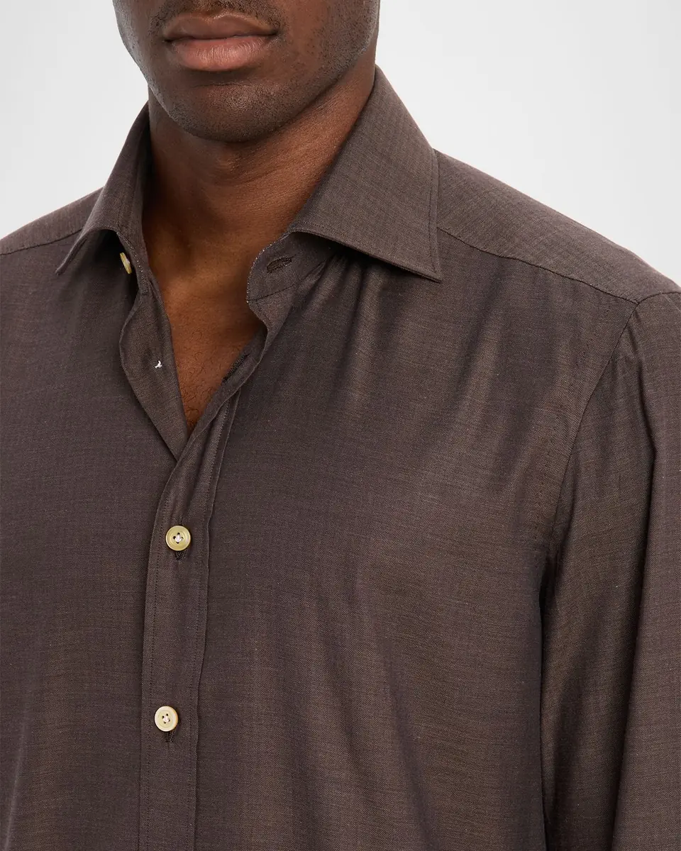 Kiton Men's Cotton Micro-Herringbone Sport Shirt | Thumbnail 5