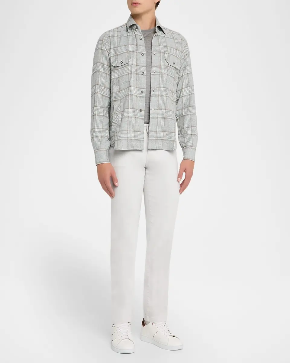 Kiton Men's Wool-Blend Plaid Overshirt with Pockets | Thumbnail 2 Kiton Men's Wool-Blend Plaid Overshirt with Pockets | Thumbnail 2