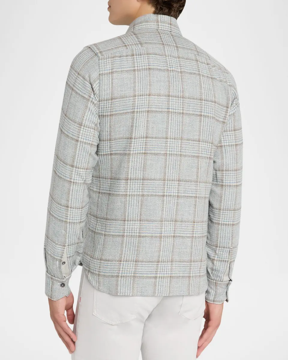 Kiton Men's Wool-Blend Plaid Overshirt with Pockets | Thumbnail 3 Kiton Men's Wool-Blend Plaid Overshirt with Pockets | Thumbnail 3