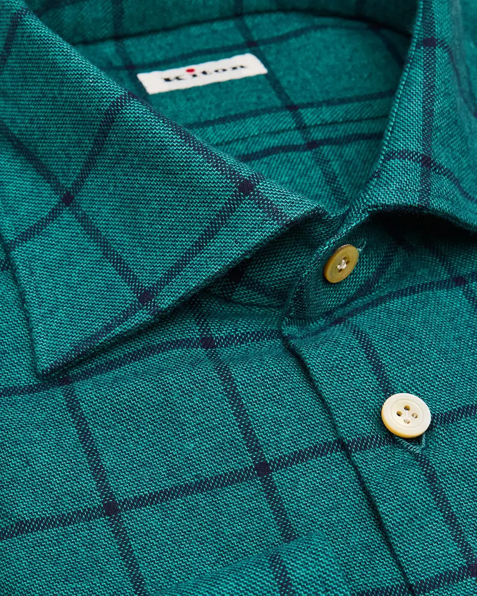 Kiton Men's Cotton Windowpane Check Button-Down Shirt | Thumbnail 2 Kiton Men's Cotton Windowpane Check Button-Down Shirt | Thumbnail 2