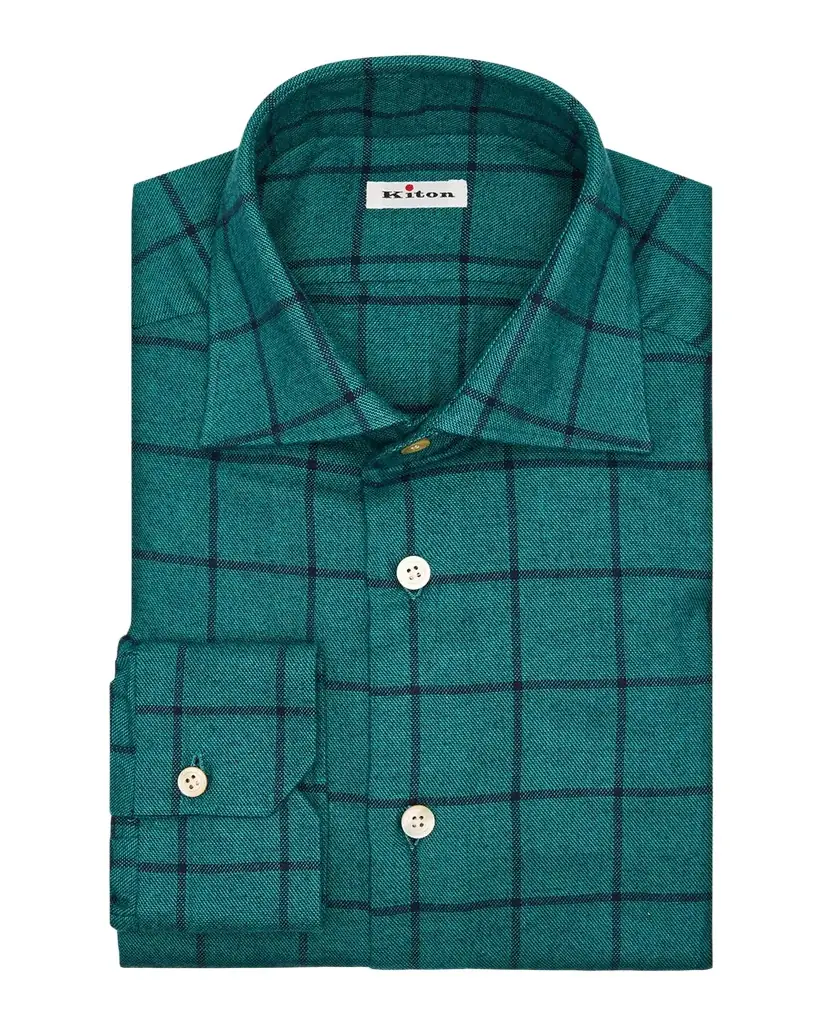 Kiton Men's Cotton Windowpane Check Button-Down Shirt | Image 1 Kiton Men's Cotton Windowpane Check Button-Down Shirt | Image 1