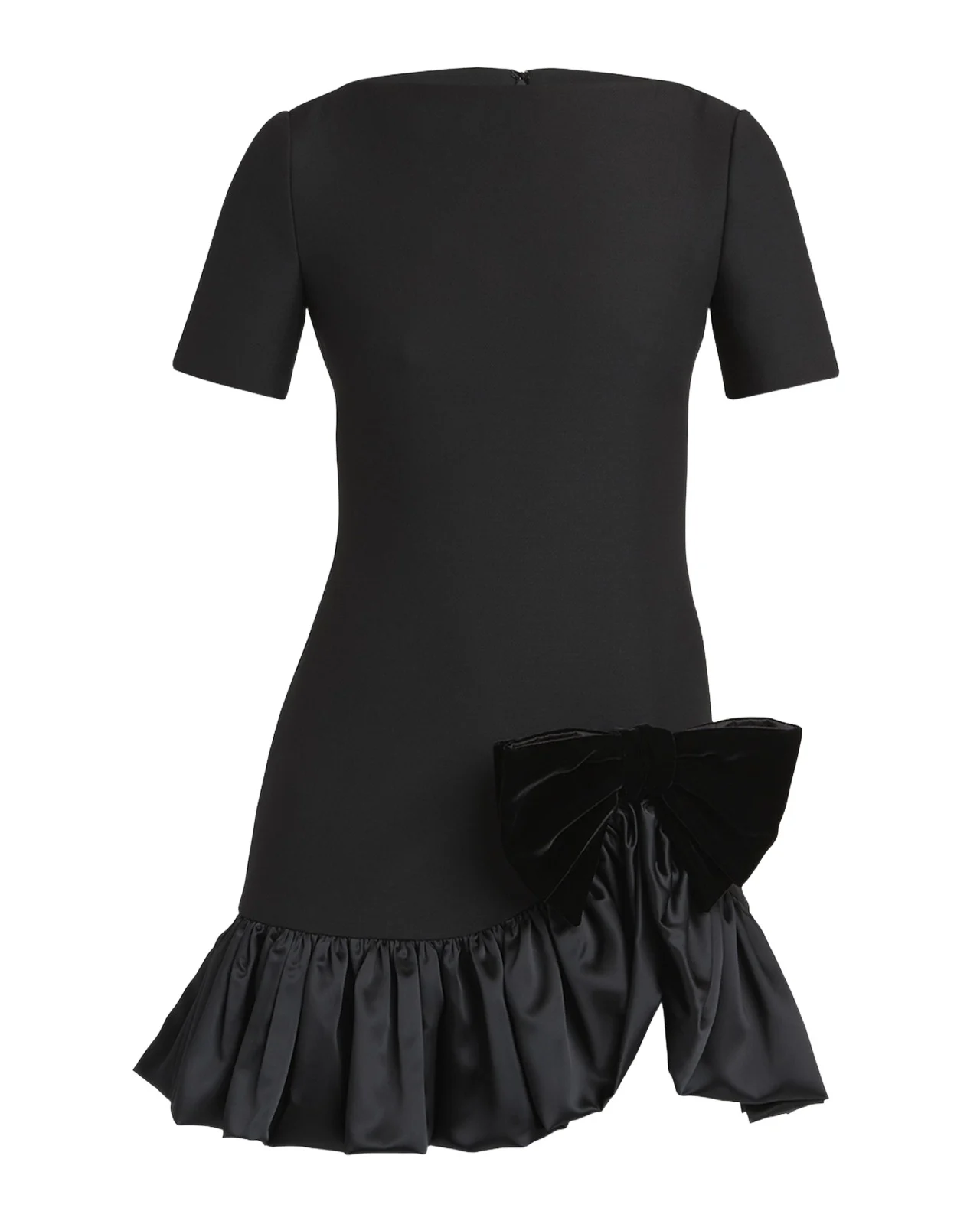 Velvet Bow Ruffle Short-Sleeve Mini Dress Velvet Bow Ruffle Short-Sleeve Mini Dress
