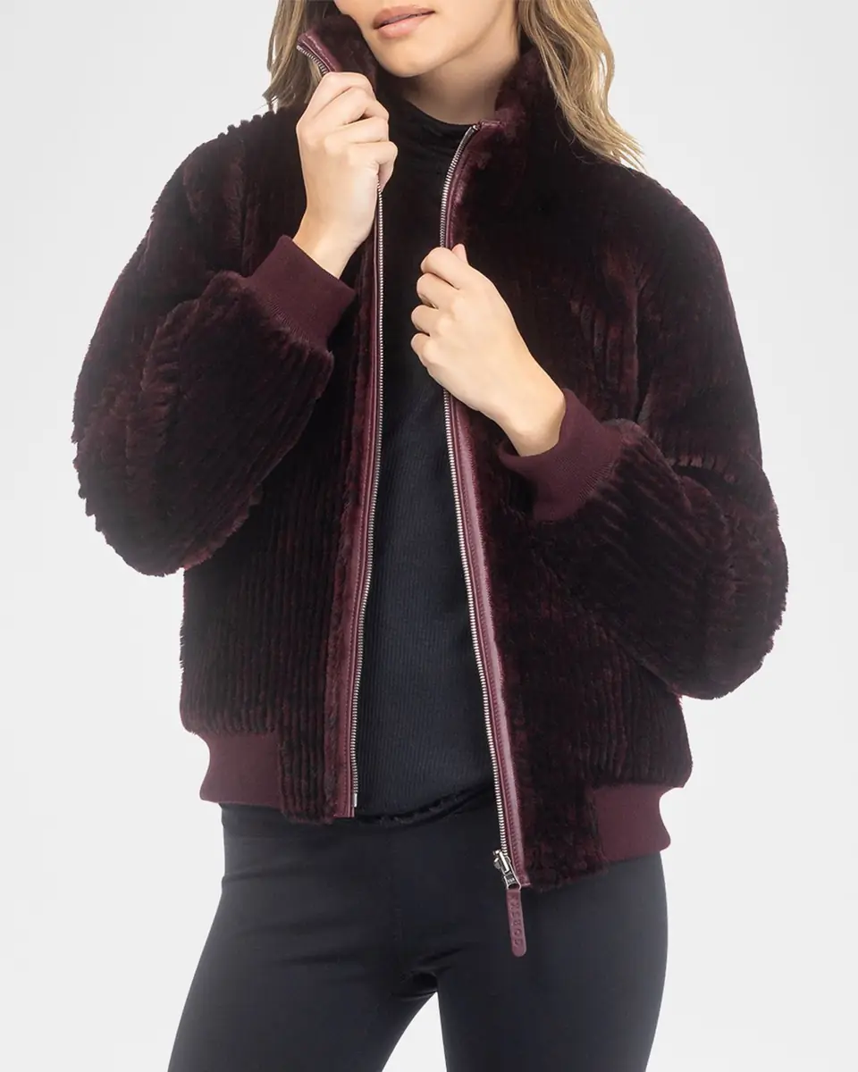 Gorski Reversible Select Grooved Shearling Lamb Insignia Bomber Jacket | Thumbnail 5 Gorski Reversible Select Grooved Shearling Lamb Insignia Bomber Jacket | Thumbnail 5