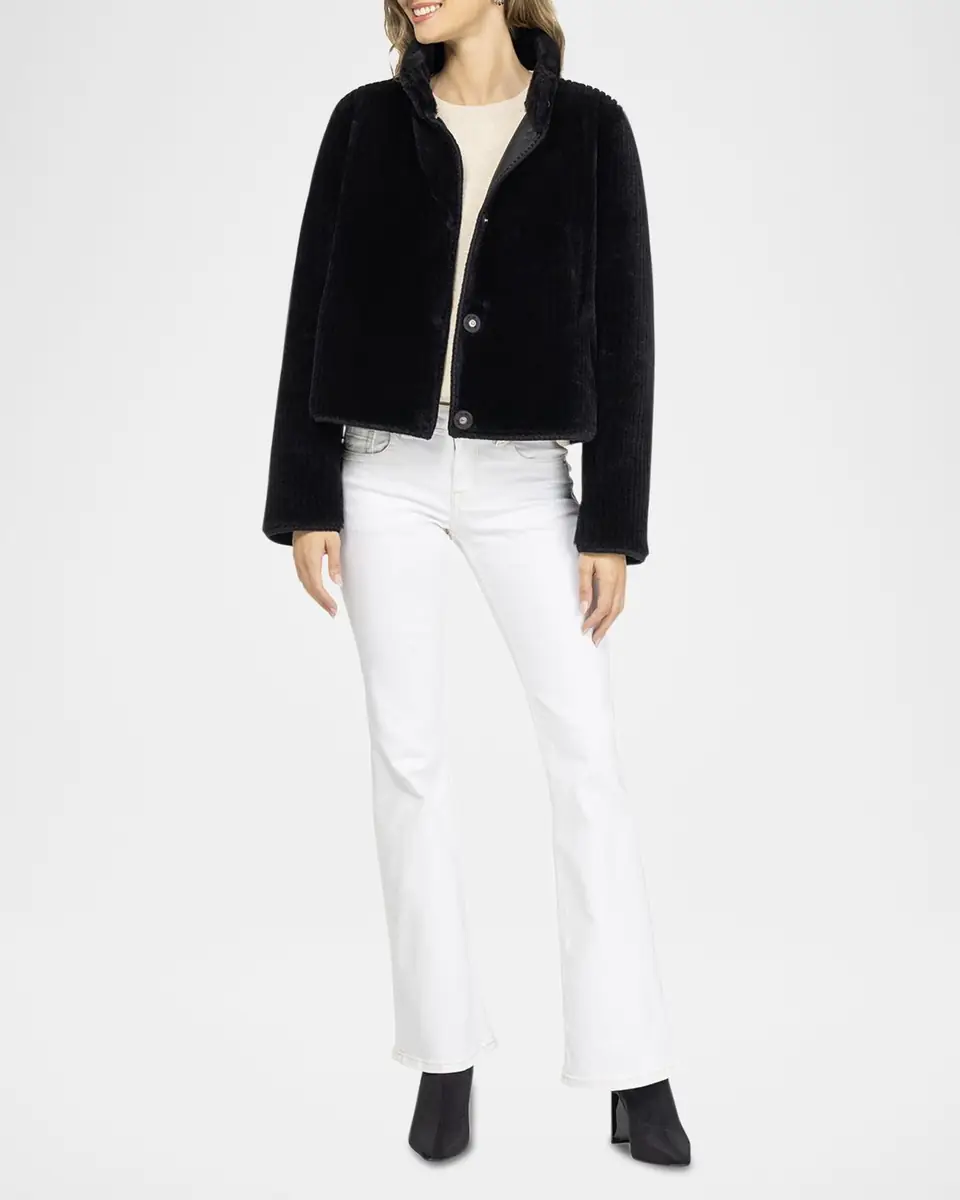 Gorski Reversible Merino Grooved Shearling Lamb Jacket With Embroidered Trim | Thumbnail 2 Gorski Reversible Merino Grooved Shearling Lamb Jacket With Embroidered Trim | Thumbnail 2