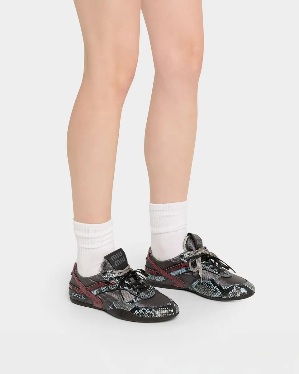Miu Miu Gymnasium Technical Fabric and Python Low-Top Sneakers | Thumbnail 2 Miu Miu Gymnasium Technical Fabric and Python Low-Top Sneakers | Thumbnail 2