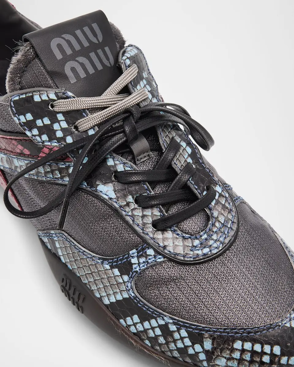 Miu Miu Gymnasium Technical Fabric and Python Low-Top Sneakers | Thumbnail 5 Miu Miu Gymnasium Technical Fabric and Python Low-Top Sneakers | Thumbnail 5