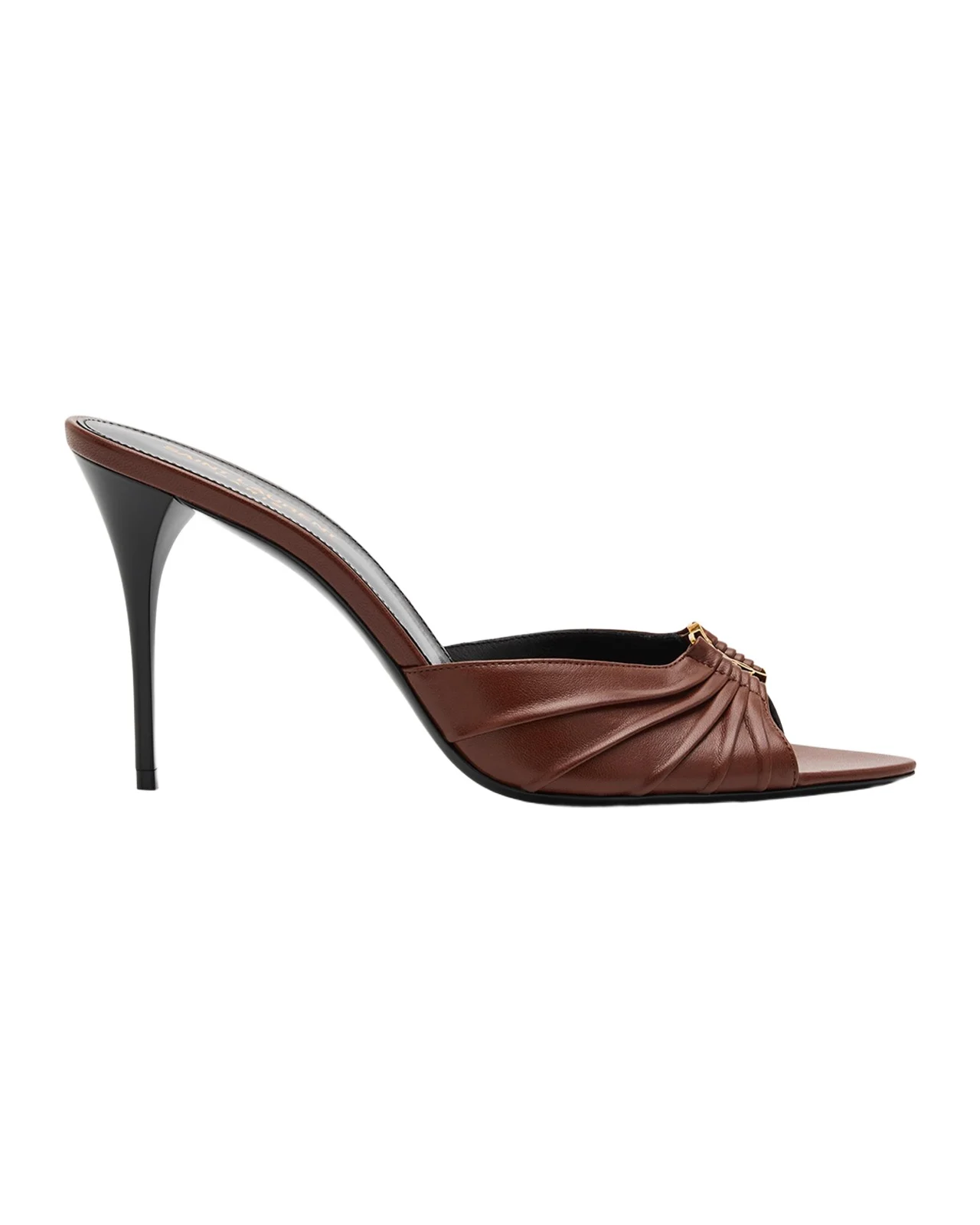 Saint Laurent Babylone YSL Ruched Leather Mule Sandals