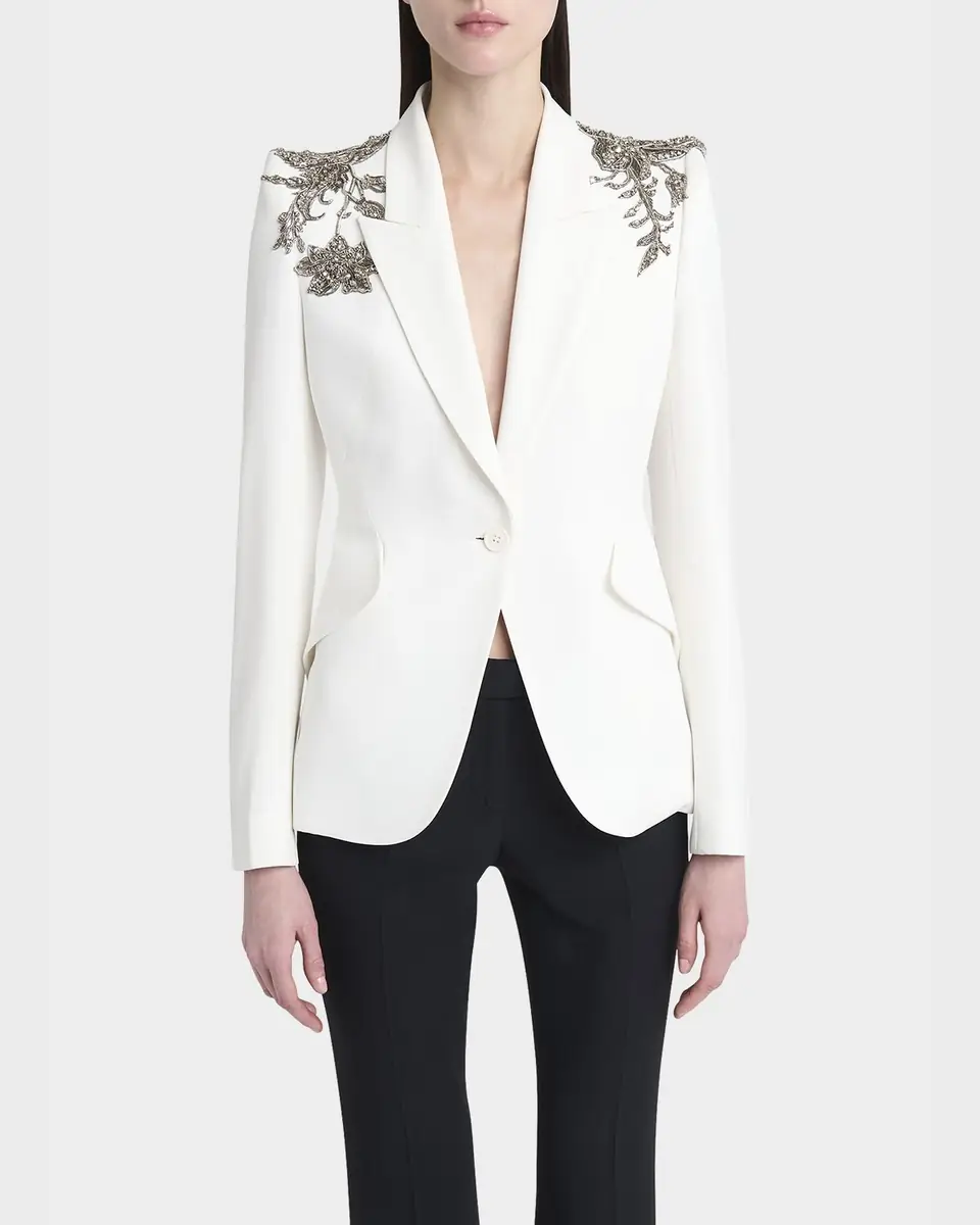 Alexander McQueen Crystal Embellished Shoulder Single-Breasted Blazer | Thumbnail 4