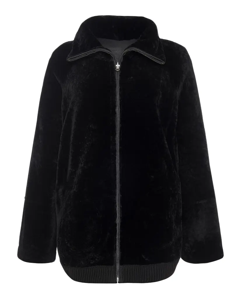 Textured Shearling Lamb Zip Jacket Textured Shearling Lamb Zip Jacket
