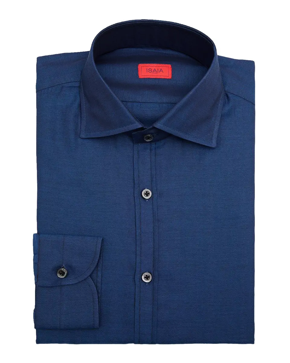 Isaia Men's Cotton Micro-Herringbone Dress Shirt | Thumbnail 3 Isaia Men's Cotton Micro-Herringbone Dress Shirt | Thumbnail 3