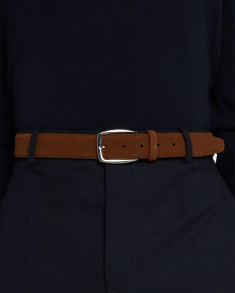Brioni Men's Square-Buckle Suede Belt | Thumbnail 2