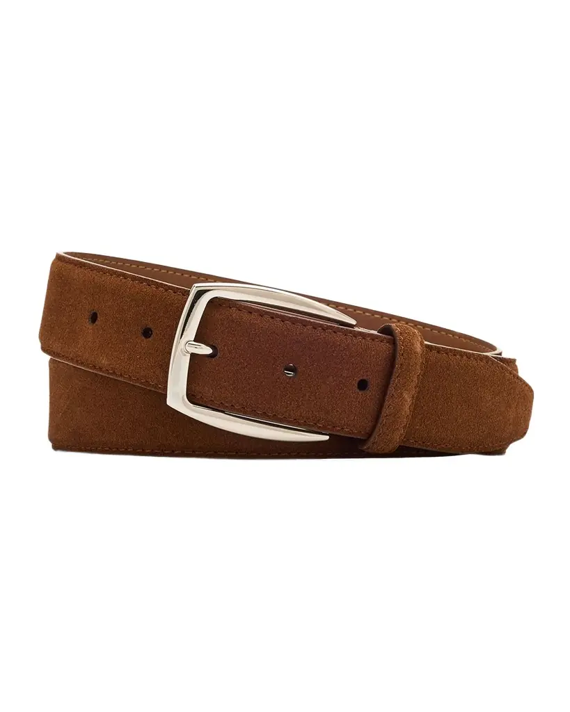 Brioni Men's Square-Buckle Suede Belt
