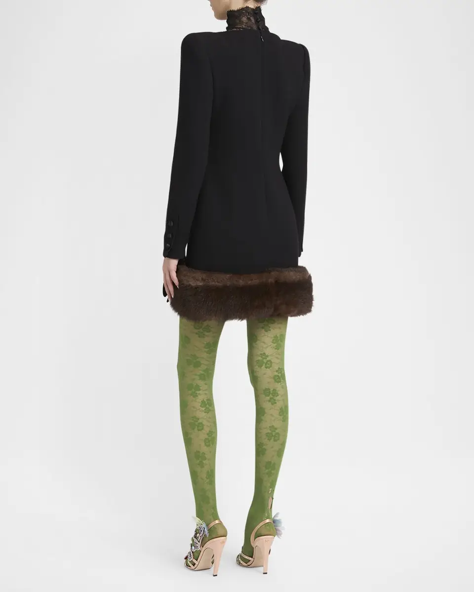Valentino Garavani Turtleneck Long-Sleeve Sheep Shearling-Trim Mini Dress | Thumbnail 3 Valentino Garavani Turtleneck Long-Sleeve Sheep Shearling-Trim Mini Dress | Thumbnail 3