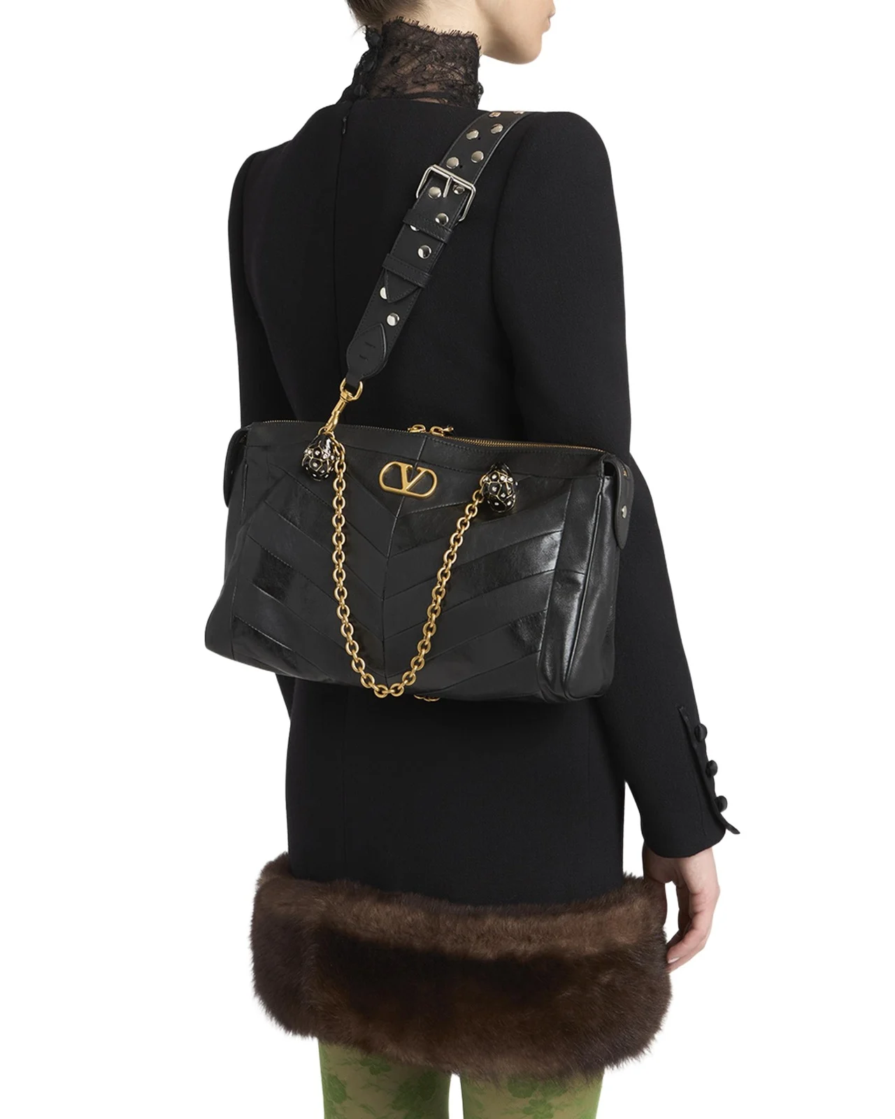 Valentino Garavani Panthea Medium Patchwork Chevron Shoulder Bag