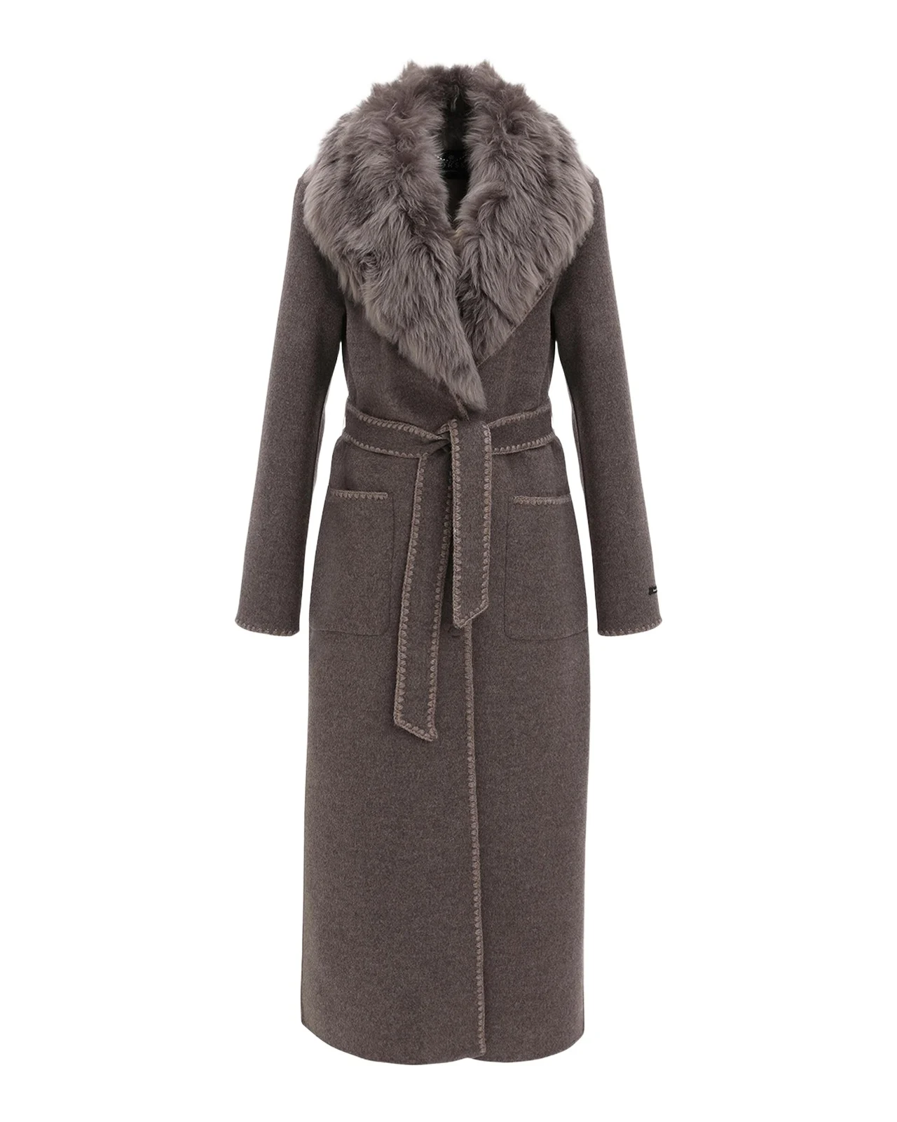 Belted Cashmere-Wool Coat with Detachable Merinillo Lamb Shearling Collar