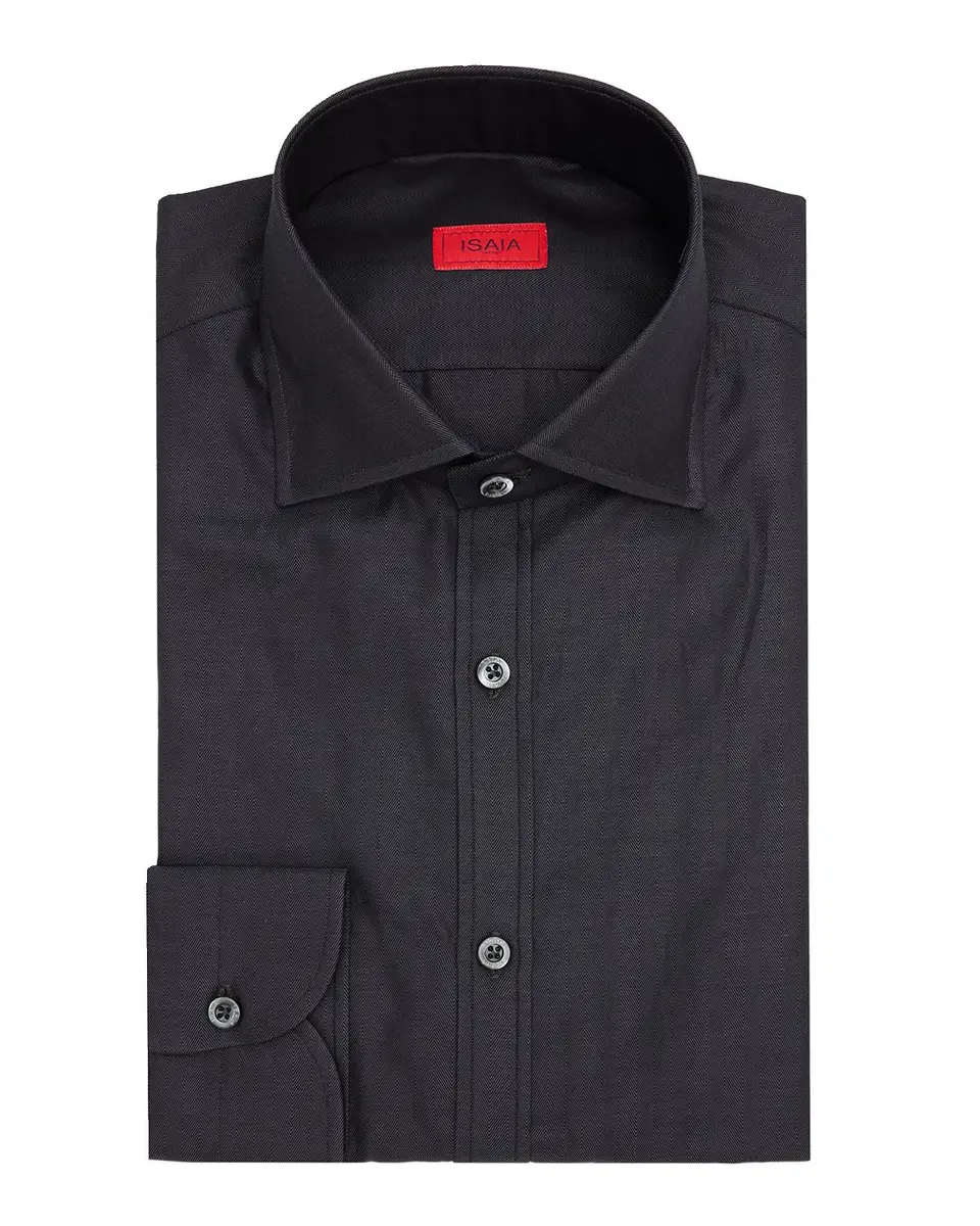 Isaia Men's Cotton Micro-Herringbone Dress Shirt | Thumbnail 3 Isaia Men's Cotton Micro-Herringbone Dress Shirt | Thumbnail 3