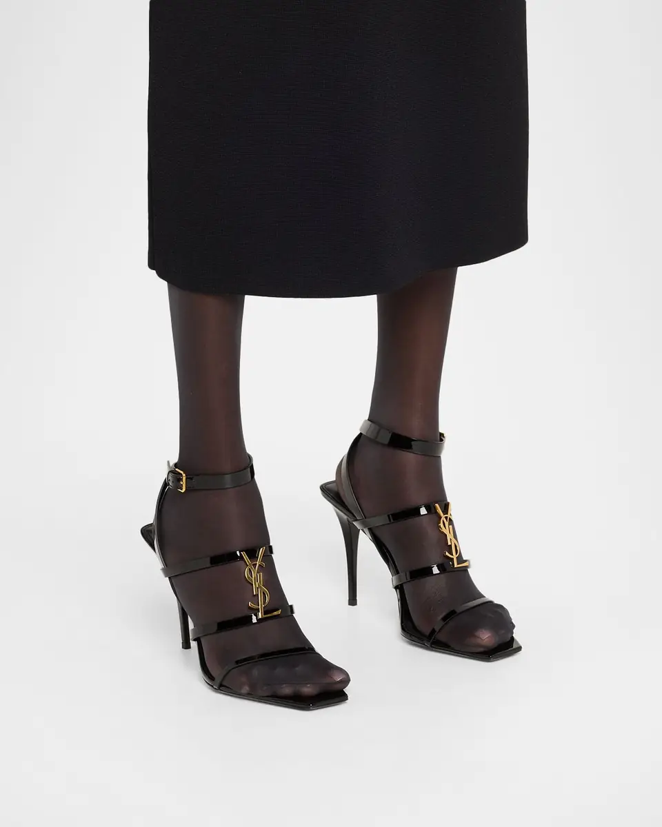 Saint Laurent Cassandra YSL Medallion Leather Stiletto Sandals | Thumbnail 2