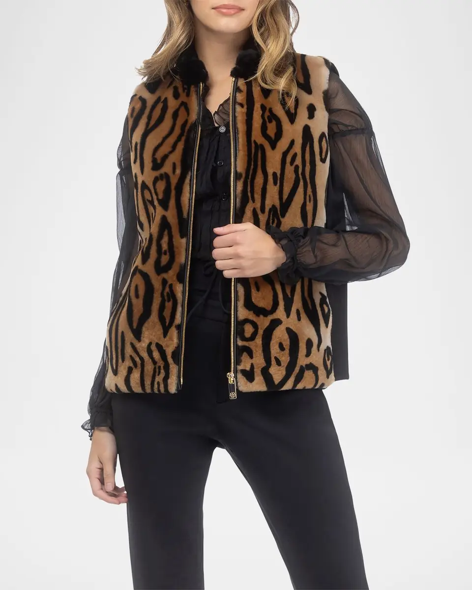 Gorski Ocelot-Print Shearling Lamb Zip Vest With Loro Piana Wool Back | Thumbnail 5 Gorski Ocelot-Print Shearling Lamb Zip Vest With Loro Piana Wool Back | Thumbnail 5