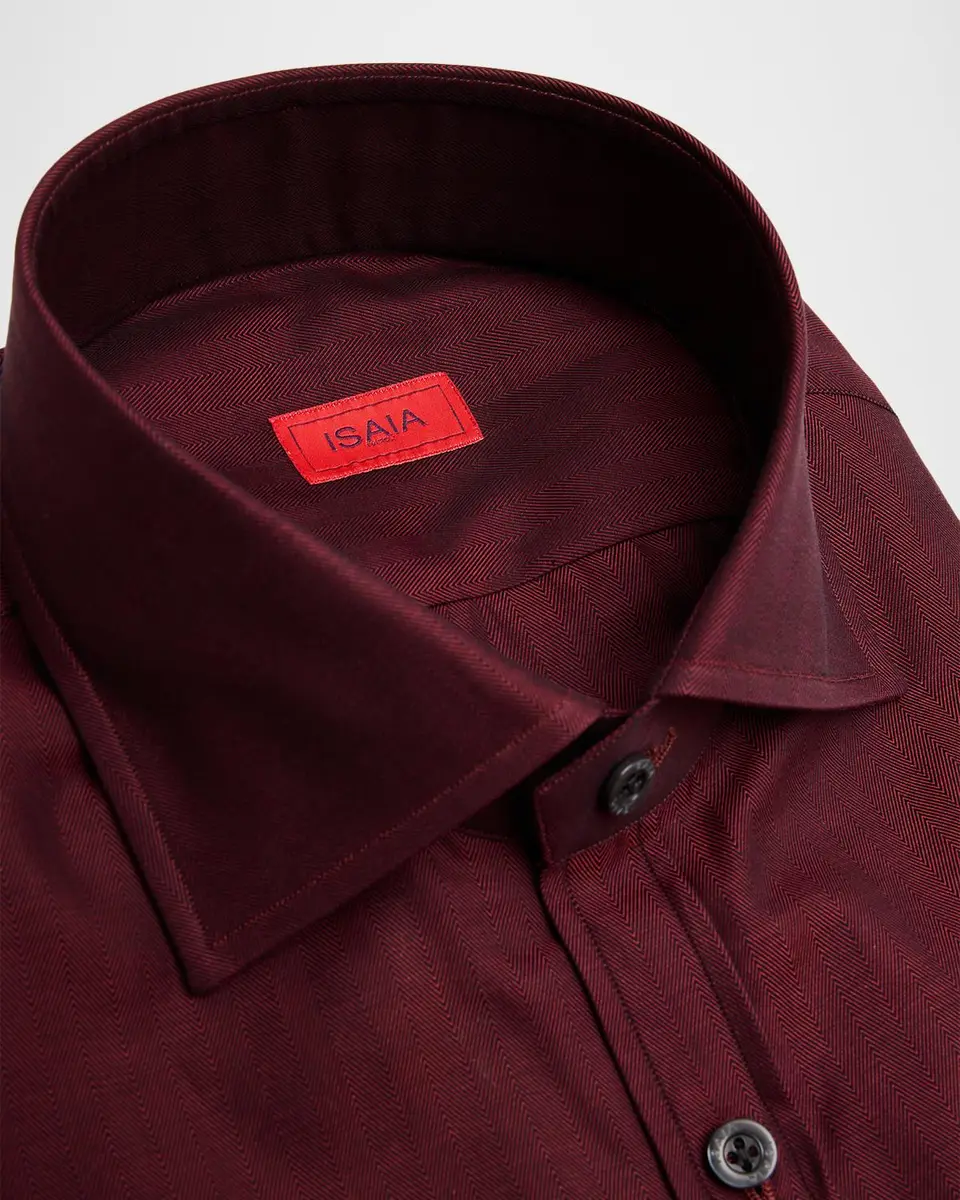 Isaia Men's Cotton Micro-Herringbone Dress Shirt | Thumbnail 2 Isaia Men's Cotton Micro-Herringbone Dress Shirt | Thumbnail 2