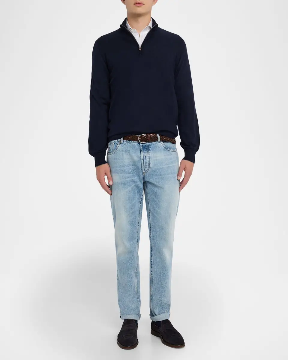 Brunello Cucinelli Men's Wool-Cashmere Half Zip Pullover Sweater | Thumbnail 2 Brunello Cucinelli Men's Wool-Cashmere Half Zip Pullover Sweater | Thumbnail 2