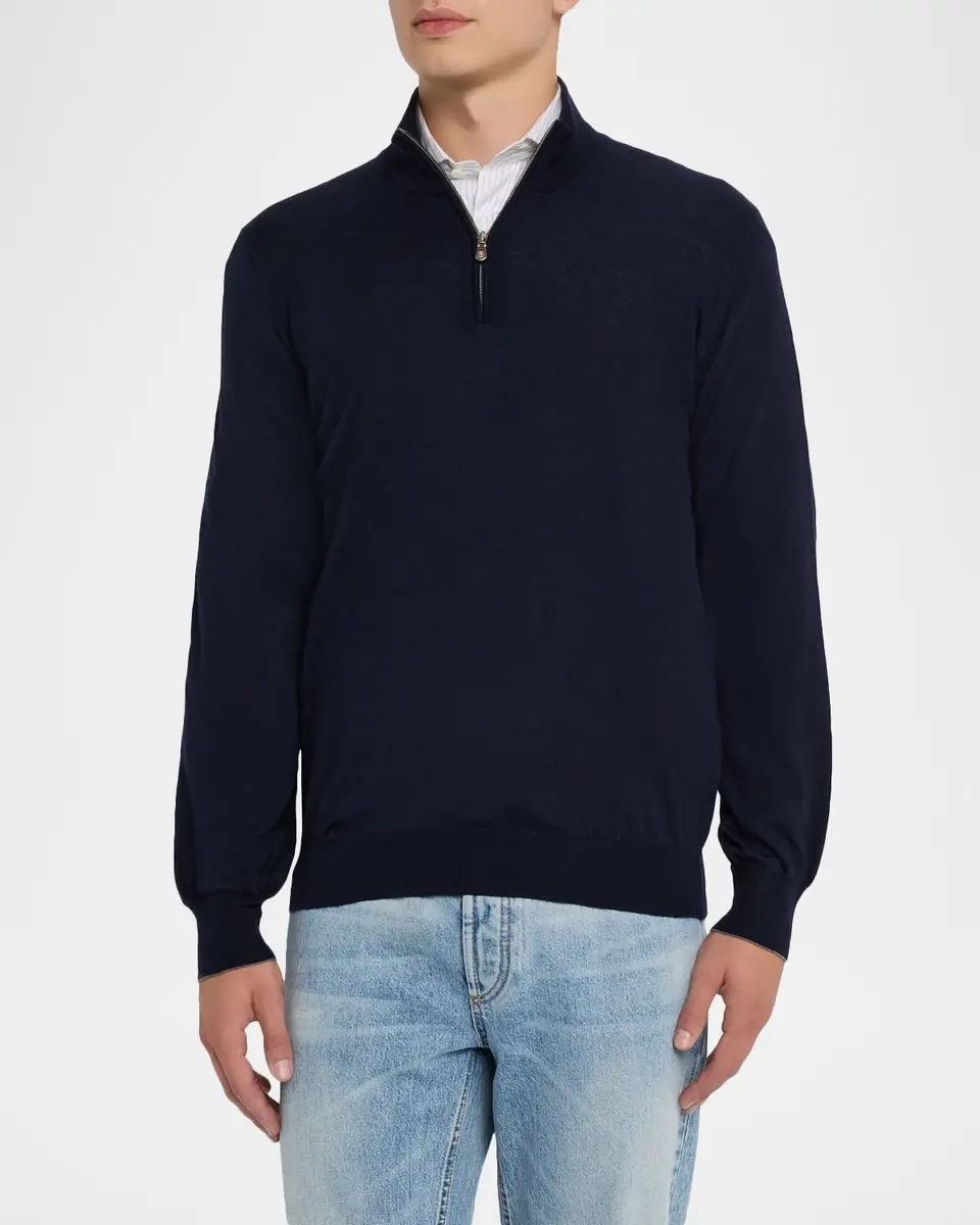 Brunello Cucinelli Men's Wool-Cashmere Half Zip Pullover Sweater | Thumbnail 4 Brunello Cucinelli Men's Wool-Cashmere Half Zip Pullover Sweater | Thumbnail 4