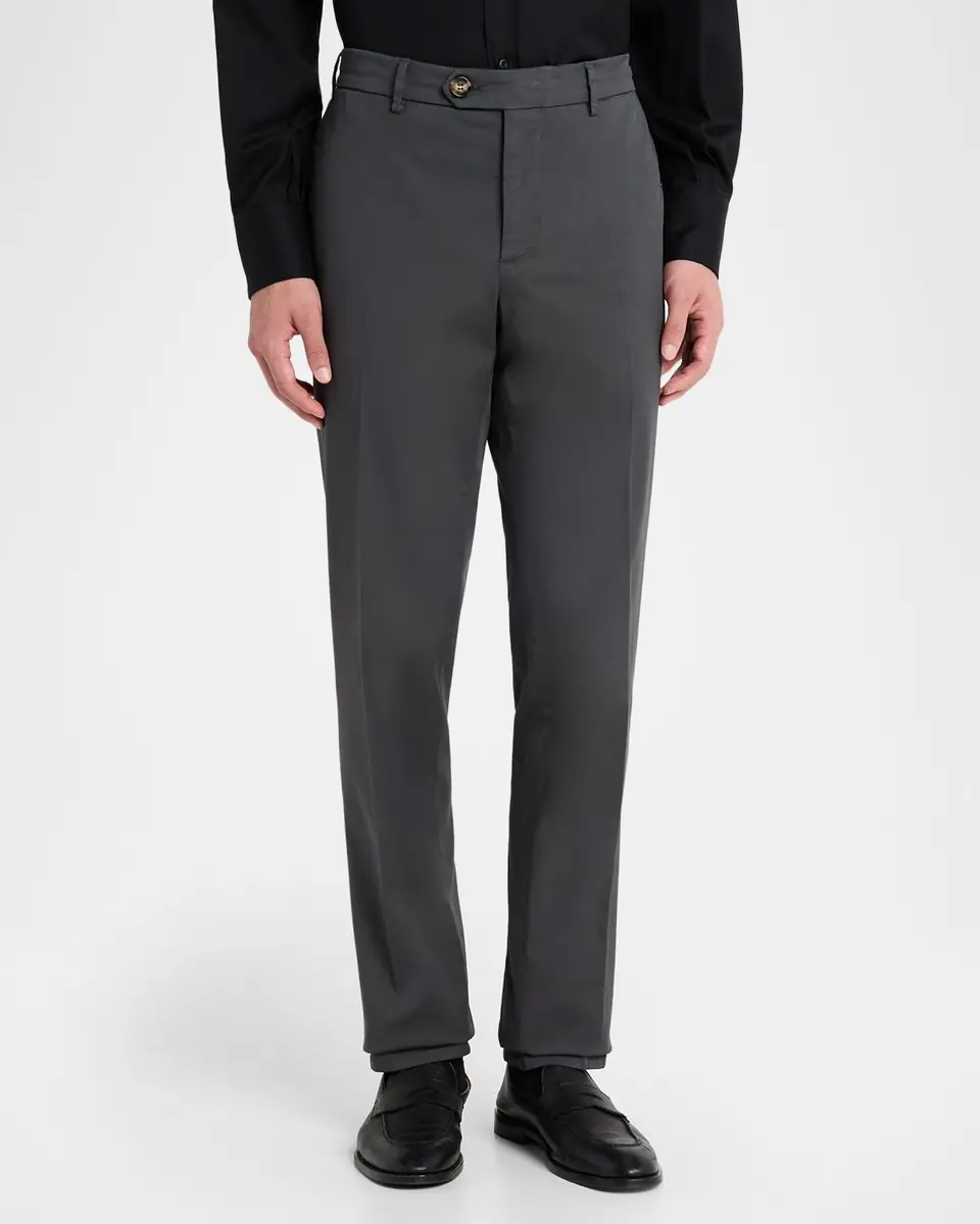 Brunello Cucinelli Men's American Pima Italian-Fit Chino Trousers | Thumbnail 4 Brunello Cucinelli Men's American Pima Italian-Fit Chino Trousers | Thumbnail 4