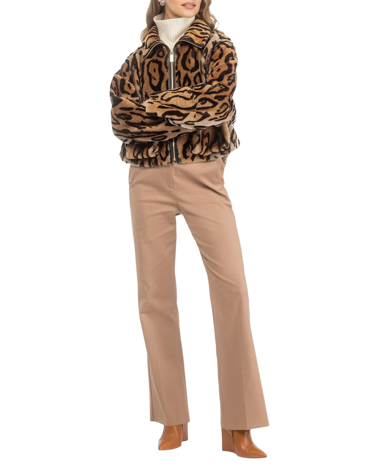 Ocelot-Print Shearling Lamb Zip Jacket Ocelot-Print Shearling Lamb Zip Jacket
