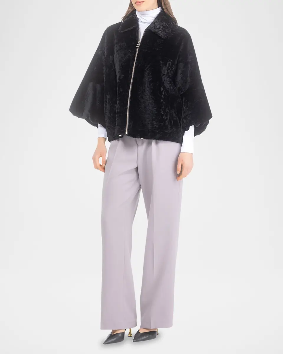 Gorski Textured Shearling Lamb Zip Jacket With Cropped Sleeves | Thumbnail 2 Gorski Textured Shearling Lamb Zip Jacket With Cropped Sleeves | Thumbnail 2