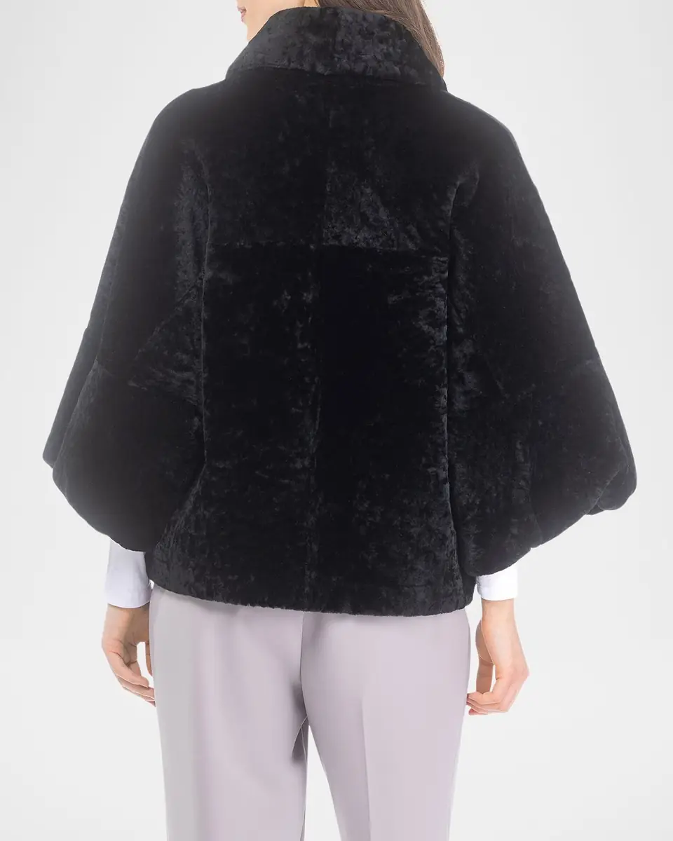 Gorski Textured Shearling Lamb Zip Jacket With Cropped Sleeves | Thumbnail 3 Gorski Textured Shearling Lamb Zip Jacket With Cropped Sleeves | Thumbnail 3