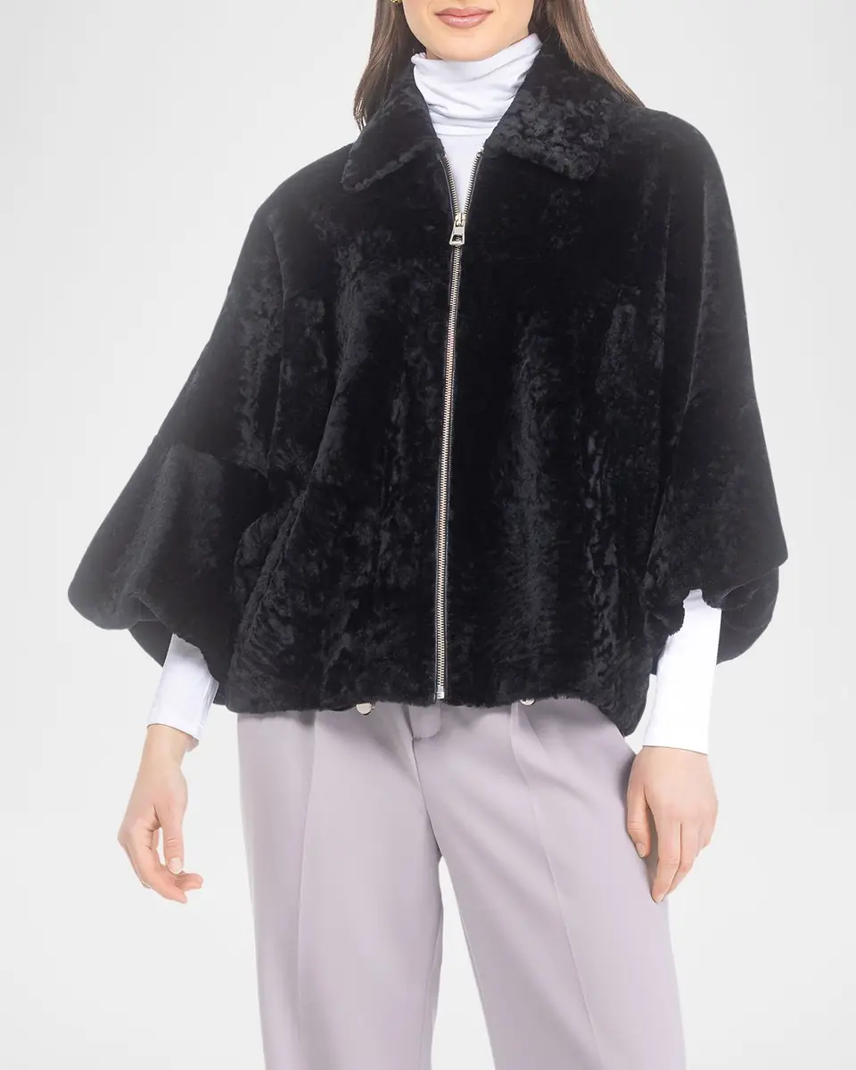Gorski Textured Shearling Lamb Zip Jacket With Cropped Sleeves | Thumbnail 4 Gorski Textured Shearling Lamb Zip Jacket With Cropped Sleeves | Thumbnail 4