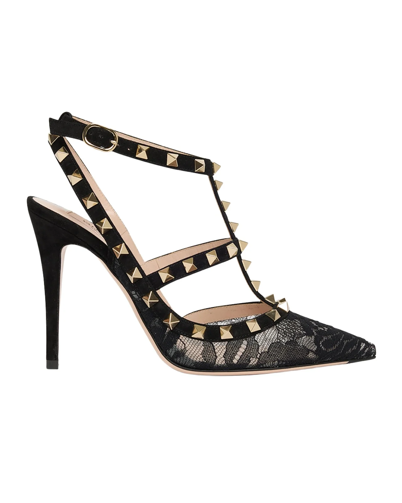 100mm Rockstud Lace Ankle-Strap Pumps
