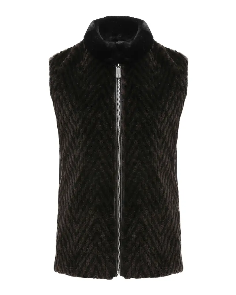 Gorski Chevron Grooved Shearling Lamb Zip Vest With Loro Piana Wool Back | Image 1 Gorski Chevron Grooved Shearling Lamb Zip Vest With Loro Piana Wool Back | Image 1