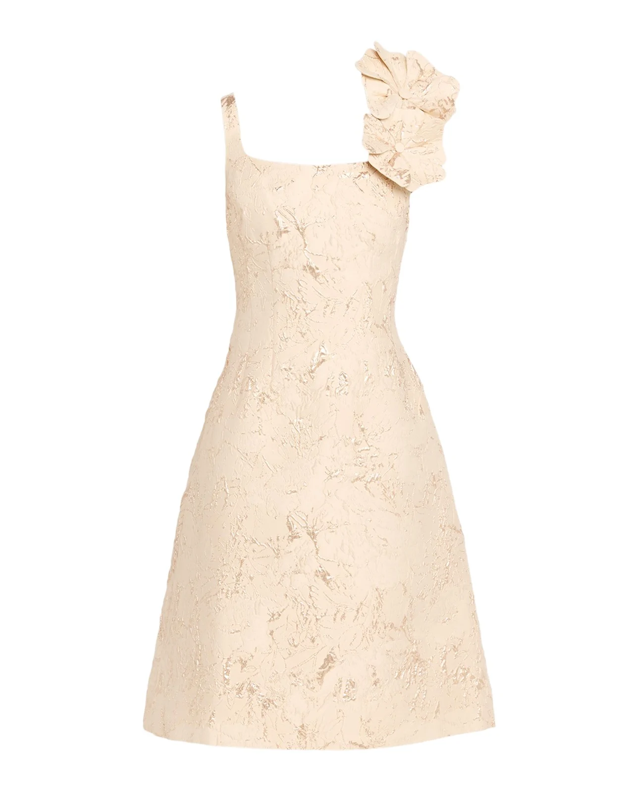 Floral Applique Metallic Jacquard Dress Floral Applique Metallic Jacquard Dress