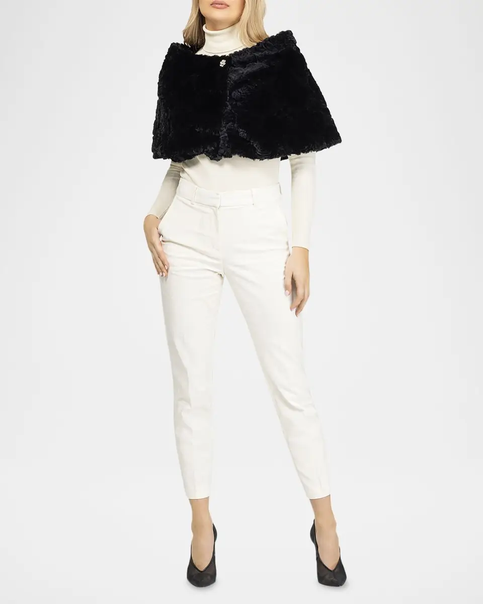 Gorski Rose Printed Select Lamb Shearling Capelet | Thumbnail 2